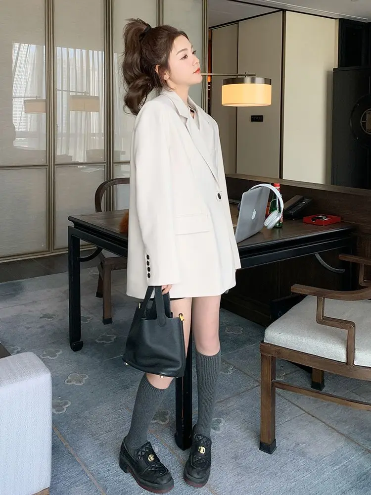 Luxury Brand Long Sleeve Blazer Women Black Blazer Office Lady Single Button Asymmetric Split Coat Casual Coats Girls Streetwear