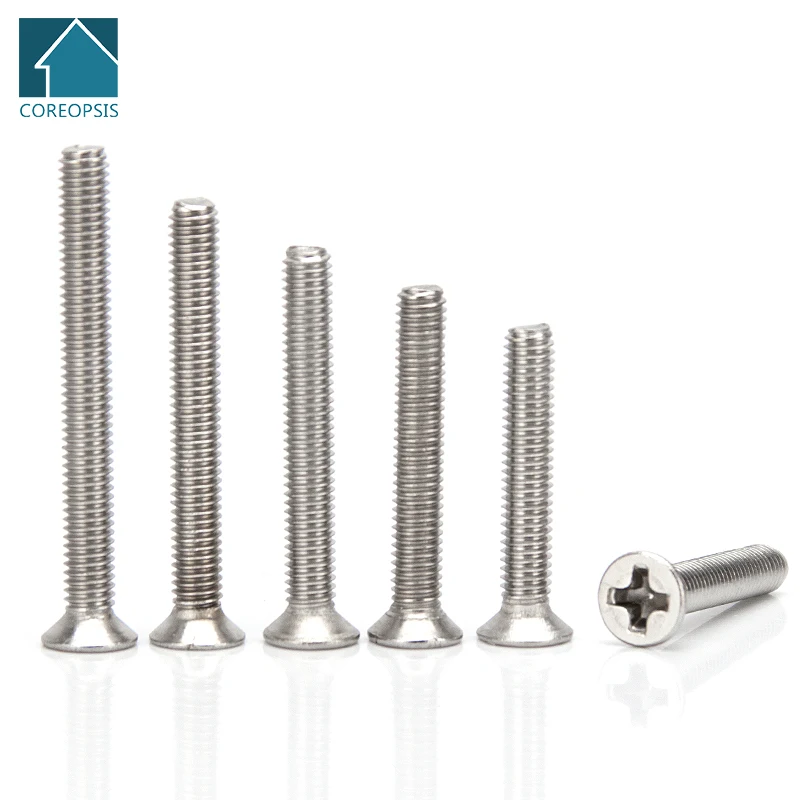 

304 Stainless Steel Phillips Countersunk Screws Flat Head Screw M4 M5 M6 M8 M10 Cross Recessed Bolt Length 4mm-50mm