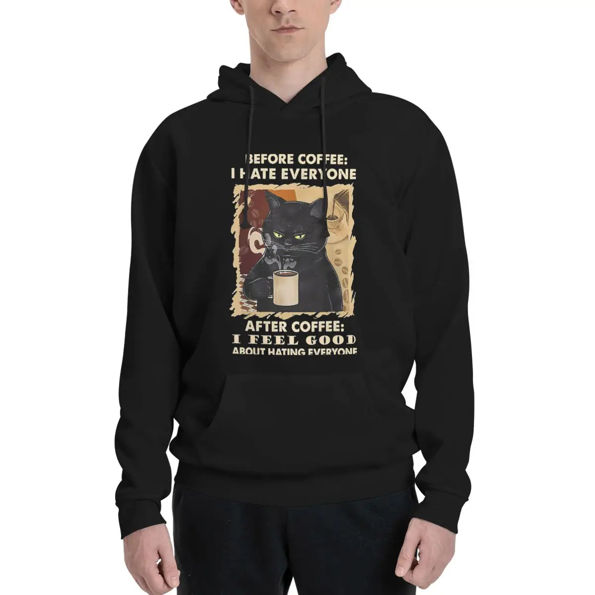 

New Limited Coffee Black Cat Drink Cool Design Great Polyester Hoodie Men's sweatershirt Warm Dif Colors Sizes