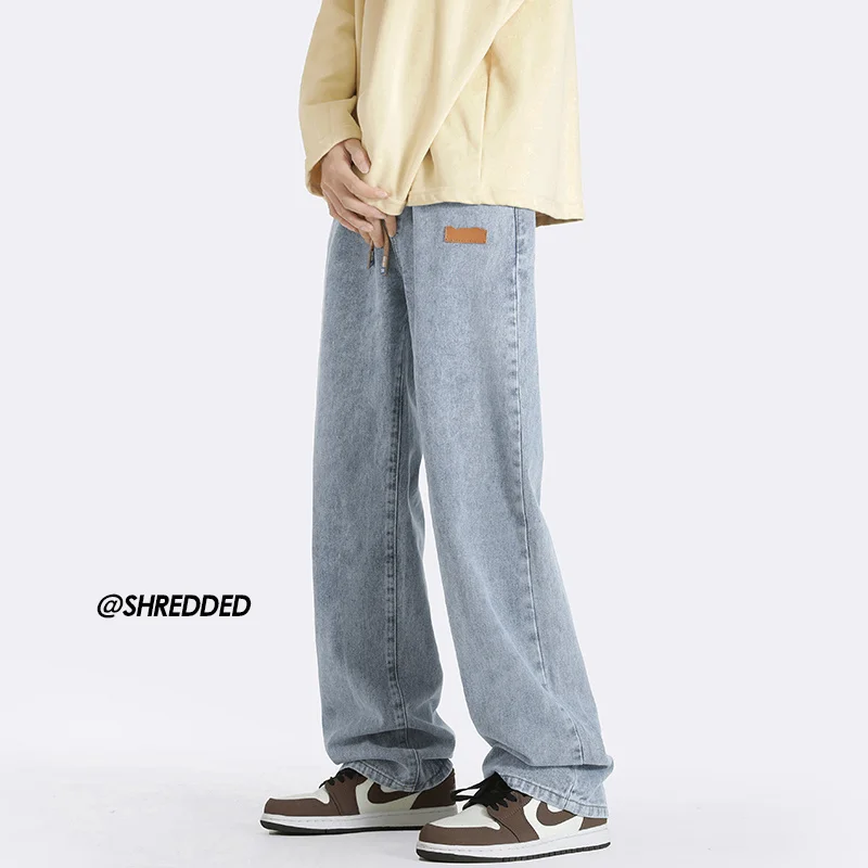 3-color Baggy Jeans Men Fashion Drawstring Casual Straight Jeans Men Japanese Streetwear Hip-hop Loose Denim Pants Mens Trousers