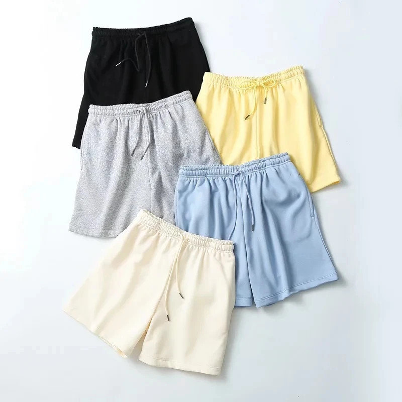

Dave&Di England Style Fashion Simple High Quality Collect Waist Colorful Pure Cotton Terry Harem Shorts Women Bermuda
