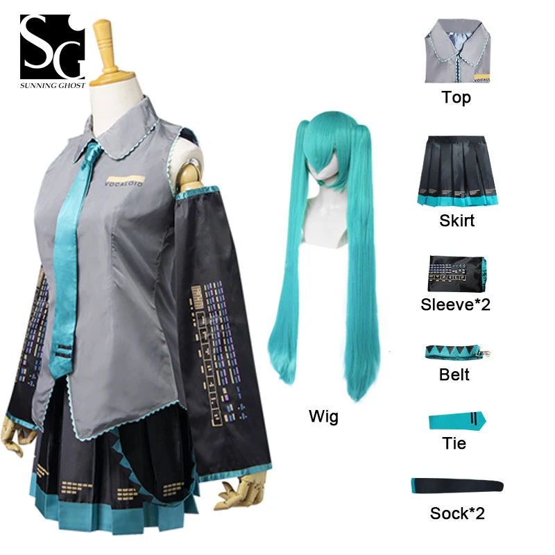 Женский костюм средней длины Vocaloid Miku из японской ткани для косплея |