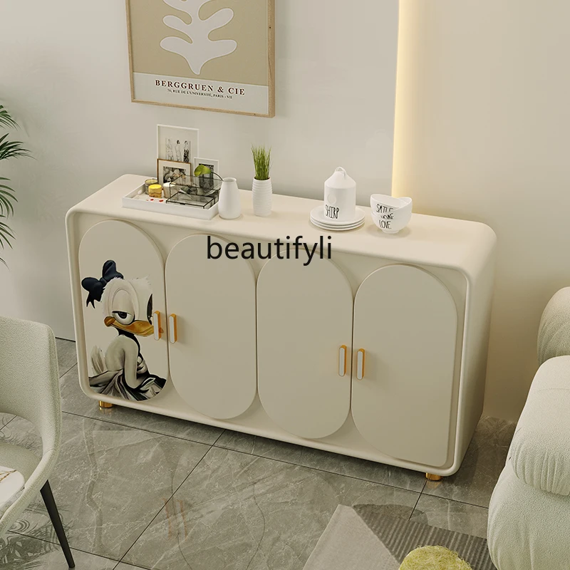

yj Nordic Cream Style Beige Hand Painted Sideboard Cabinet Storage Organizer Curio Cabinet