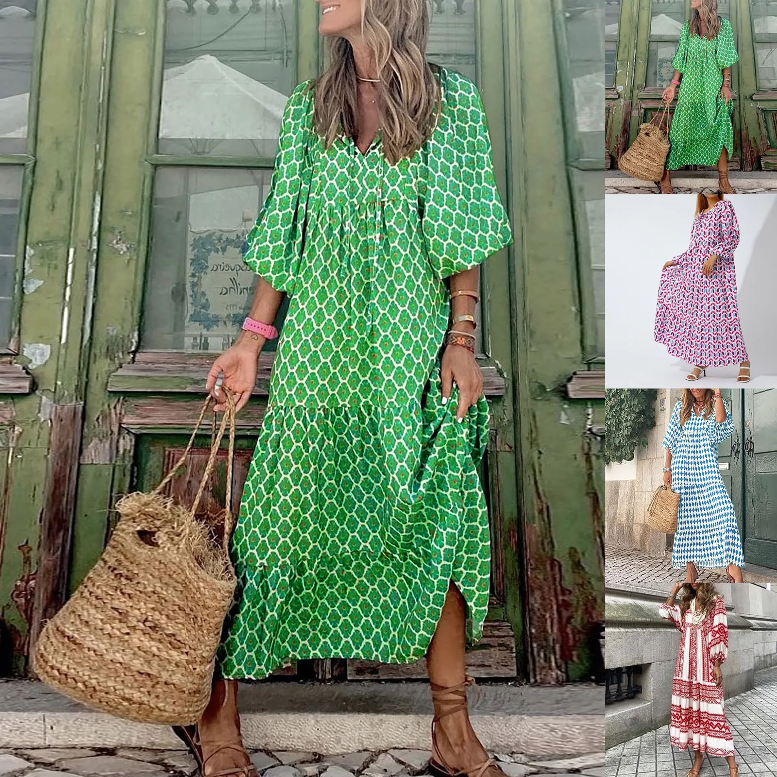 

2022 New Summer Maxi Boho Dress Women Fashion Bohemian Long Party Dress Ladies Viscose Floral Print Beach Dress For Women