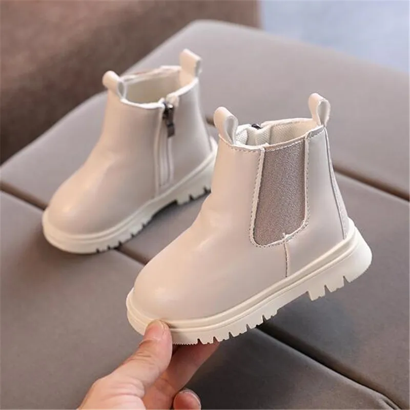 

Children's New Leather Soft Sole Anti slip Snow Warm Boots Girls' Fashion Side Zipper Casual Sports Single Boot