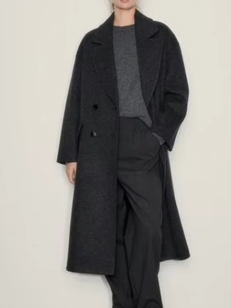 

Женское осенне-зимнее пальто из смешанной шерсти 2023, повседневное однотонное свободное двубортное женское элегантное уличное пальто, верхняя одежда