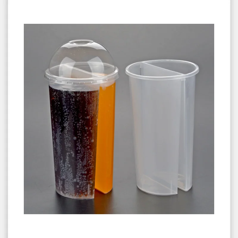 

700ml Creative Special Thickness Double Grid Disposable Plastic Cup Hot Cold Drink Juice Share cup Couple sharing cup 300