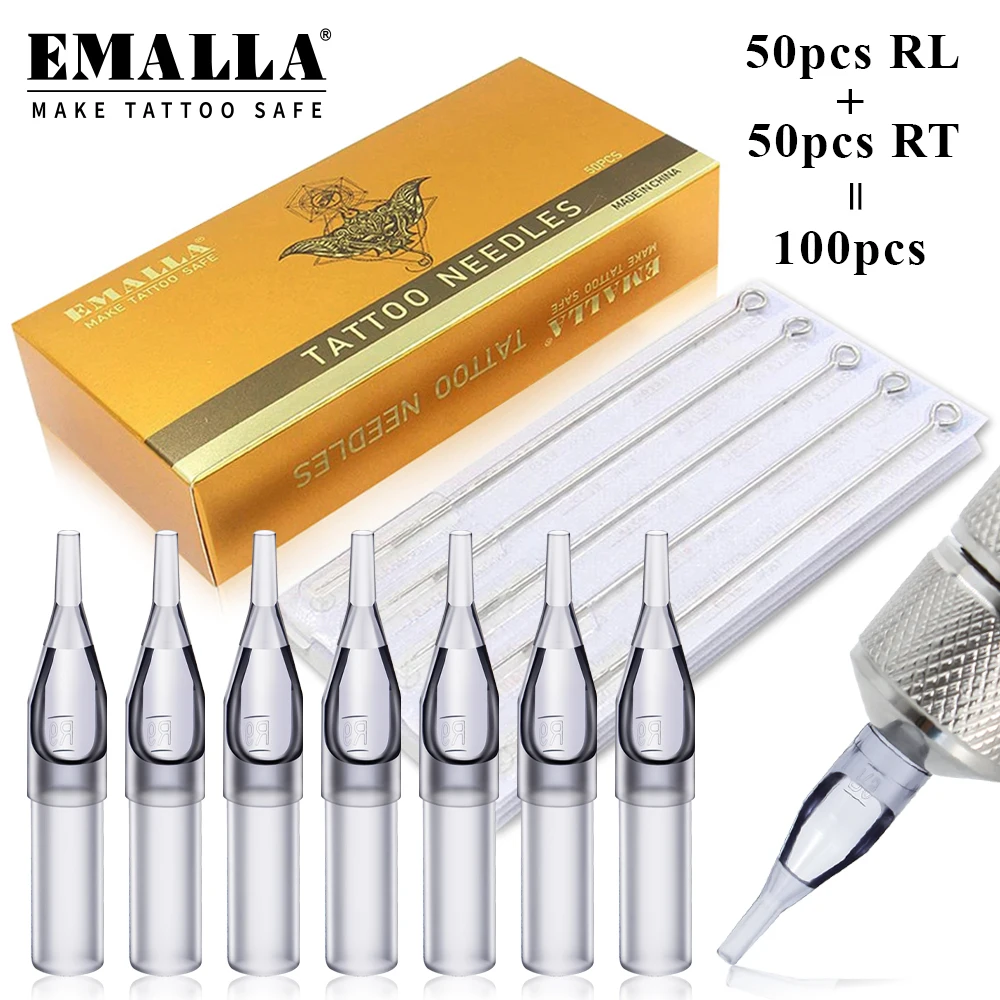 

EMALLA Premium Tattoo Needle Set 50PCS 3RL 5RL 7RL 9RL 11RL 14RL Needles 50PCS 3RT 5RT 7RT 9RT 11RT 14RT Tips Tattoo Accessories