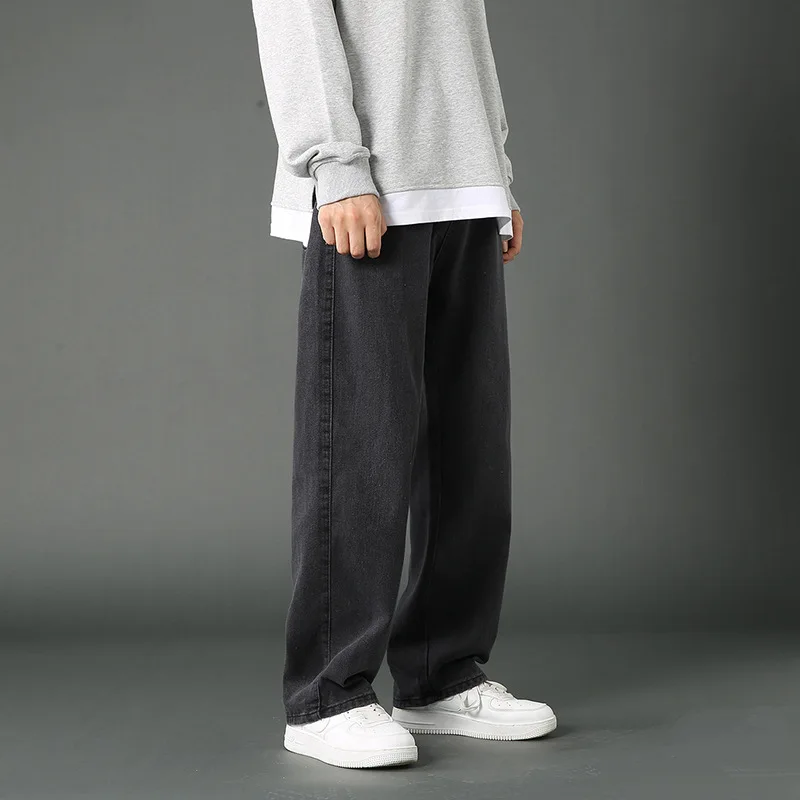 Men's Straight Jeans Blue Spring Summer New Classic Style Elastic Waist Loose Drape Fashion Y2k Trousers Male Casual Streetwear