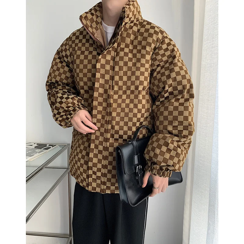 Winter Jacket Men Warm Fashion Casual Thickened Down Jacket Men Korean Loose Thick Plaid Short Coat Mens Parker Clothes M-2XL