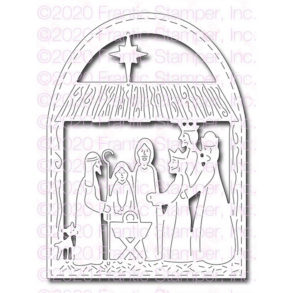 

2022 Christmas Arrival Metal Cutting Dies Scrapbook Album Embossing Decorative Template Diy Handmade Arched Nativity Craft Molds
