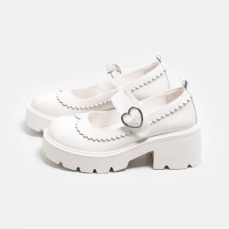 2023 Vintage Designer Women Mary Jane Shoes White Platform Thick Heel Pumps Lolita Girls Uniform Leather Shoes Women Moccasins