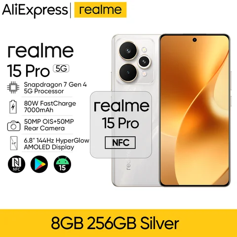 Смартфон Realme 15 Pro 5G, набор микросхем Snapdragon 7 Gen 4, аккумулятор 7000 мАч, зарядка 80 Вт, тройная камера 50 МП, 6, 8 дюйма, 144 Гц, NFC Google Play