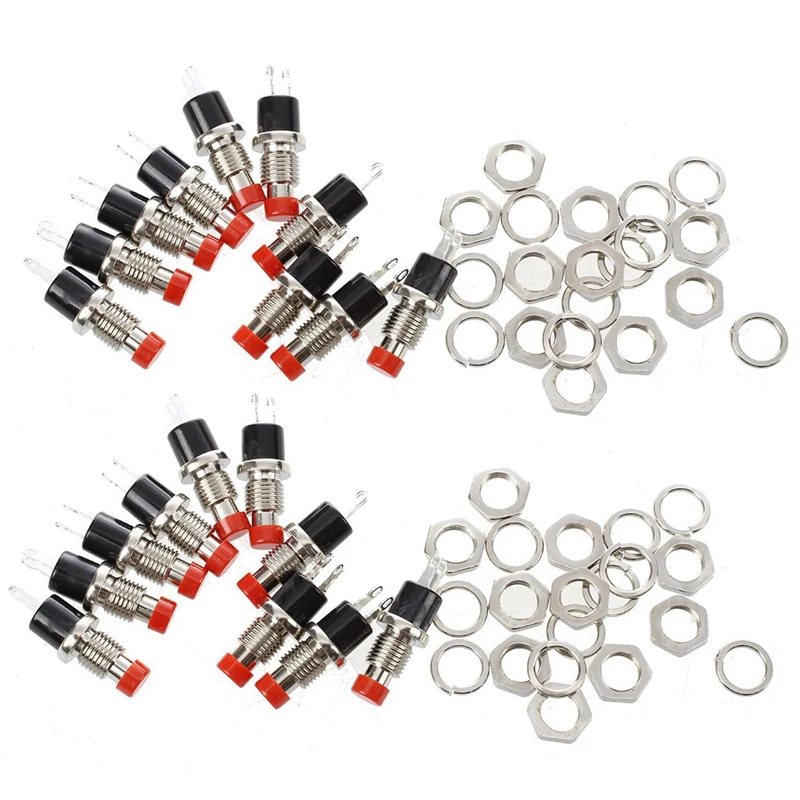 

20Pcs Red Cap SPST Momentary Mini Pushbutton Switch DC 50V 0.3A
