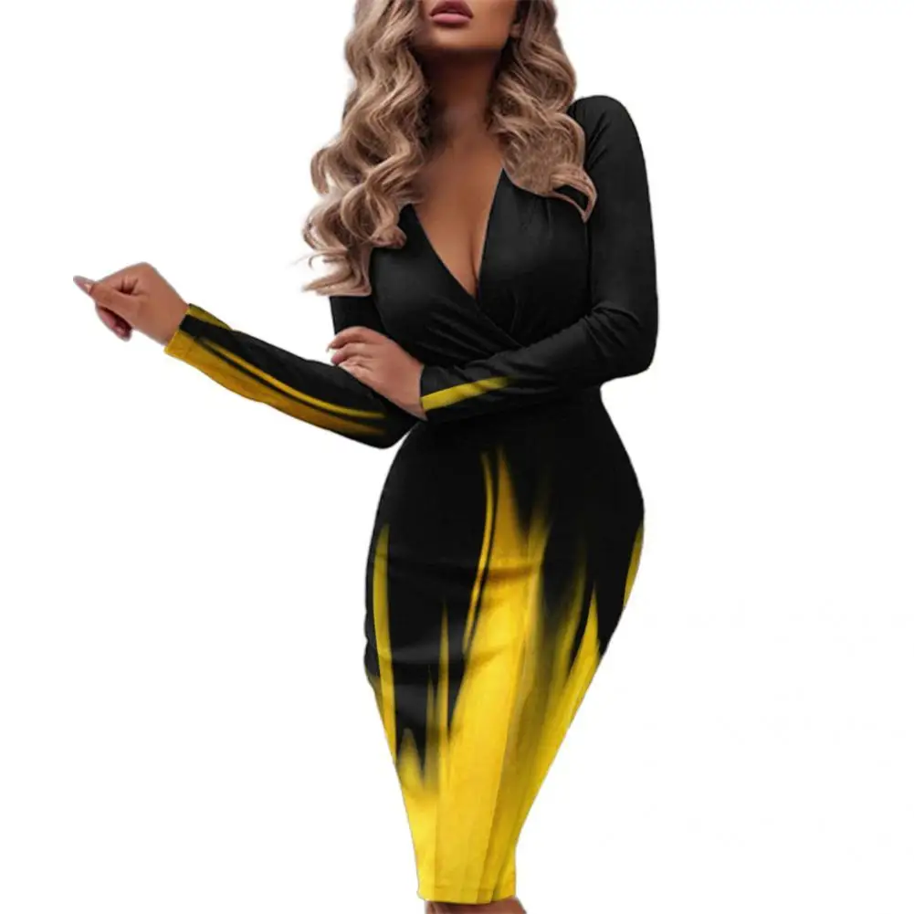 

Great Lady Dress Long Sleeve Bright Spring Sheath Dress Slim Sheath Dress