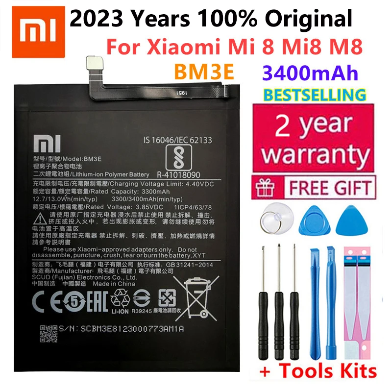 2023 100% Оригинальный аккумулятор для телефона Xiao Mi BM3E для Xiaomi Mi 8 Mi8 M8 Real 3400 мАч Высококачественный сменный аккумулятор