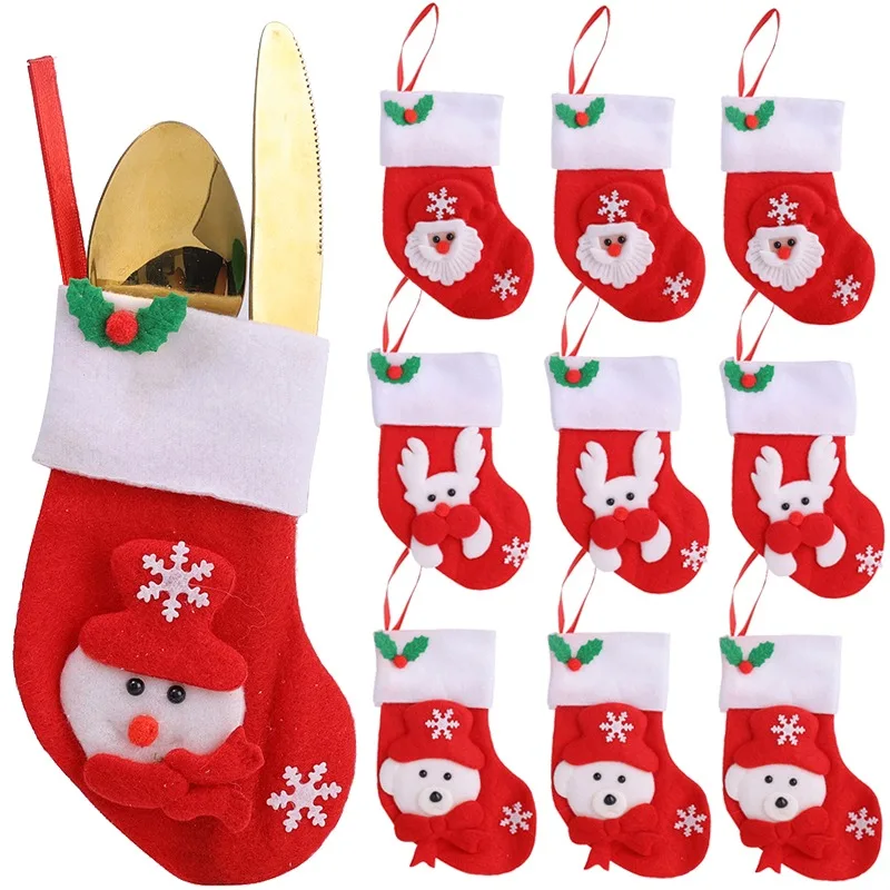 

1/4PCS Christmas Socks Knife Fork Cover Santa Socks Cutlery Bag Xmas Tableware Organizer Cover Kid Candy Gift Bag for Home Decor