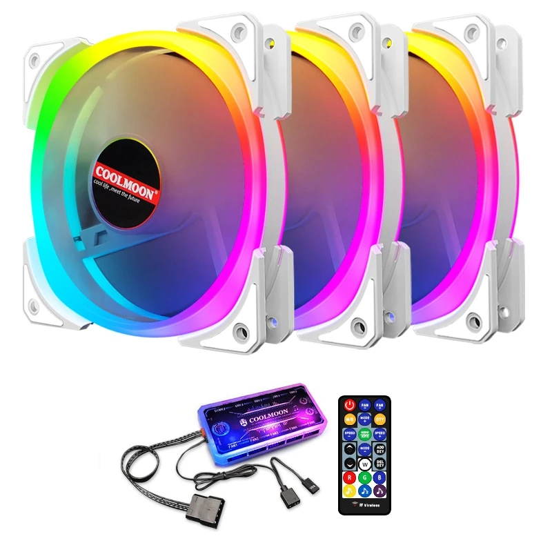 

COOLMOON 3-Pack 120Mm White 5V ARGB Aura Sync With IR Remote Quiet Computer Case CPU Cooler And Radiator RGB Case Fans