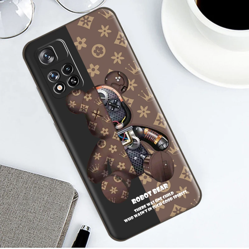 

Cute Luxury Bear Phone Case For Xiaomi Redmi Note 10 9 Pro 5G 9S 10S POCO F3 X3 M3 GT Pro X3 NFC Black Funda Back Soft Coque