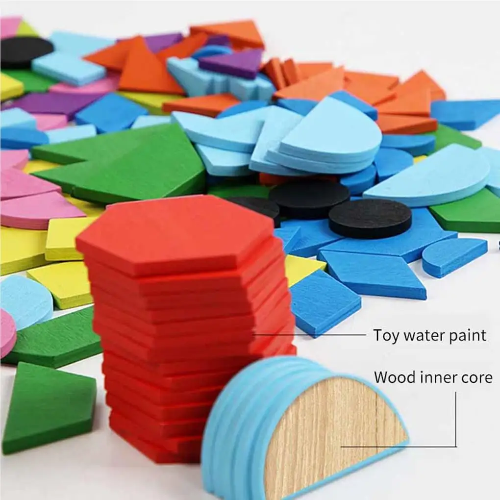 

210 Pieces 3D Wood Pattern Blocks Geometric Puzzles Kindergarten Toys Toddler