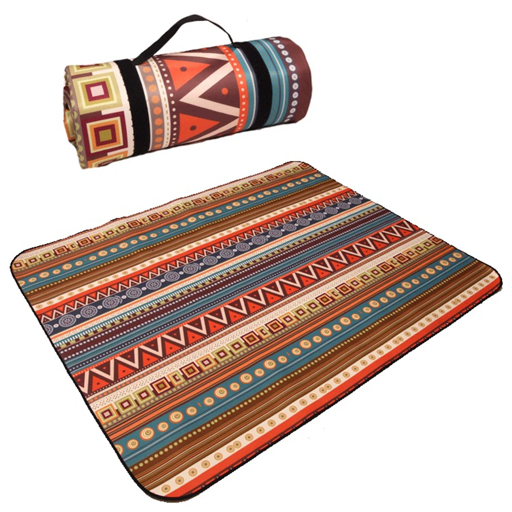 Ethnic Thickened Camping Blanket Picnic Rug Outdoor Large Beach Mat Portable Family Travel Grassland Waterproof Plaid Pad