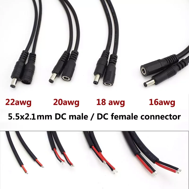 

16/18/20/22awg 7A 10A DC Male Female Power Supply Connector extension Cable 5.5x2.1mm Copper Wire Current For LED Strip light C1