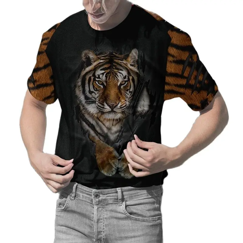 

Футболка мужская с 3D-принтом тигра, Льва, модная уличная одежда с круглым вырезом и коротким рукавом, футболки в стиле хип-хоп, Новинка лета