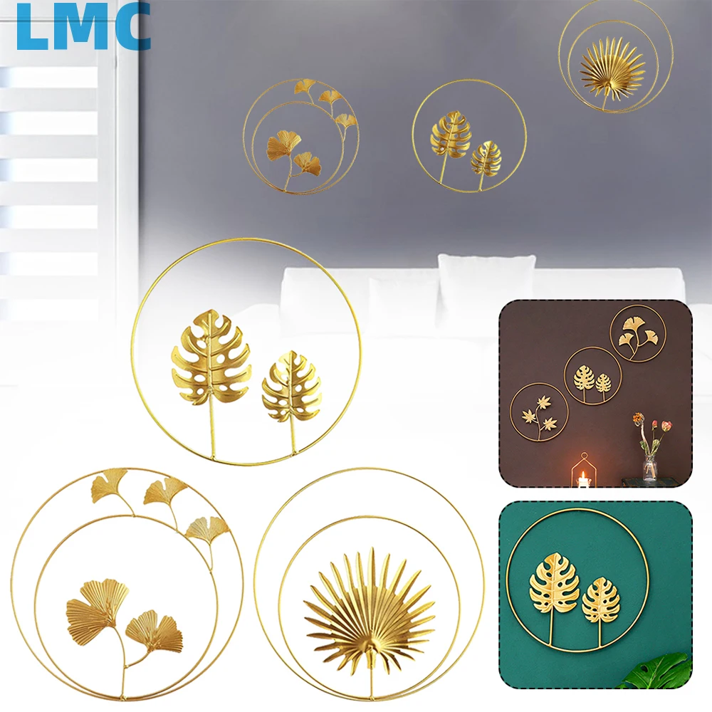 

LMC Scandinavian Gingko Leaf Wall Decorations Hanging Metal Light Luxury Gold Palm Maple Leaf Wall Hanging Home Decoration