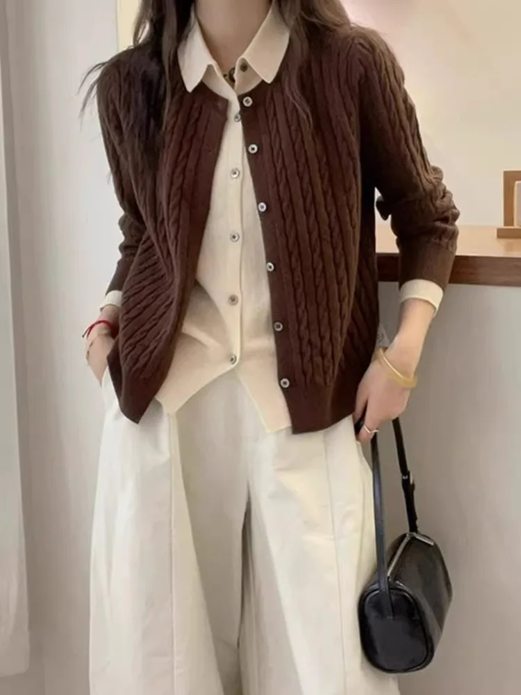 Твист-вязаный кардиган искусственный топ из двух предметов флисовый корейский