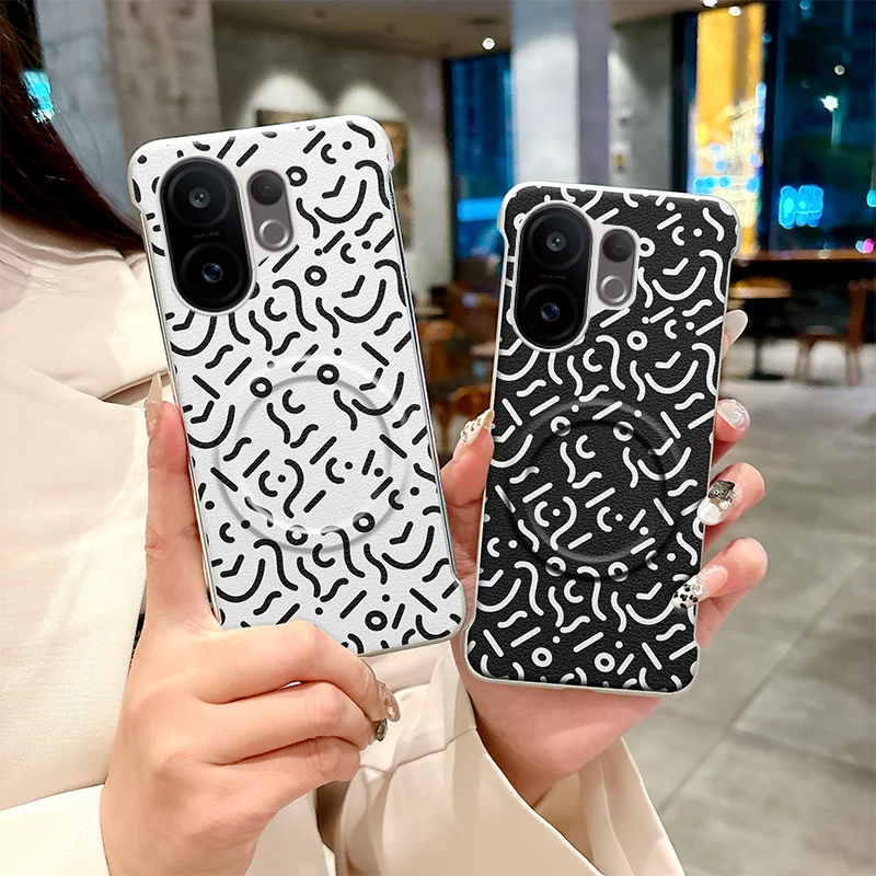 Фото Чехол с граффити для Vivo S30Pro Mini X200FE S20Pro, роскошный кожаный чехол с магнитным притяжением, поддержка беспроводной зарядки, матовый корпус №1