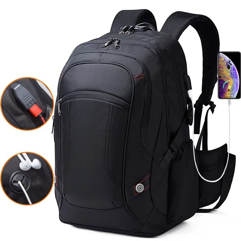 Multifunctional USB Charging Men's Backpack Large Capacity Waterproof Schoolbag Travel Bags with Anti-theft Combination Lock