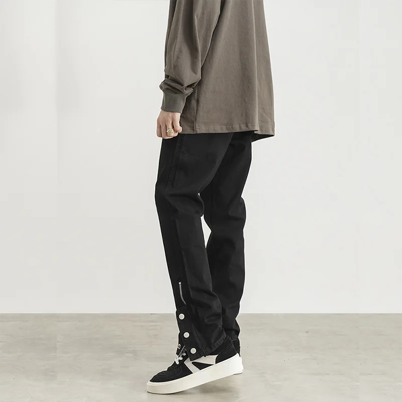High Street Black Jeans Pants Men Design Hiphop Slim Vintage Trousers Korean Fashion Casual Oversized Male Bottoms Y2K Clothes