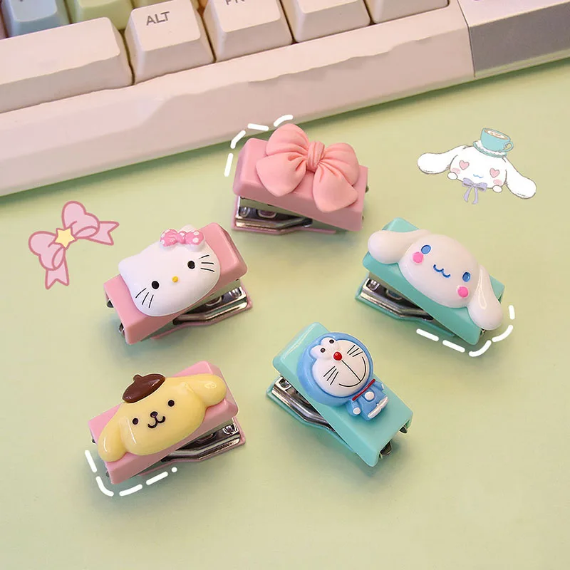

Kawaii Sanrio Hello Kittys Cinnamoroll Pompom Purin Cartoon Cute Mini Stapler Anime Cute Easy Carry Girls Toys Christmas Gift