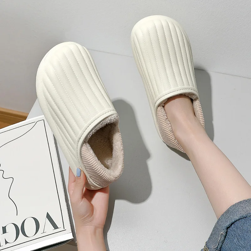 Waterproof Winter Women Cotton Slippers Warm Plush Non-Slip Outdoor Cozy Home Thick Flat Sole Couple Ladies Fur Boots Shoes