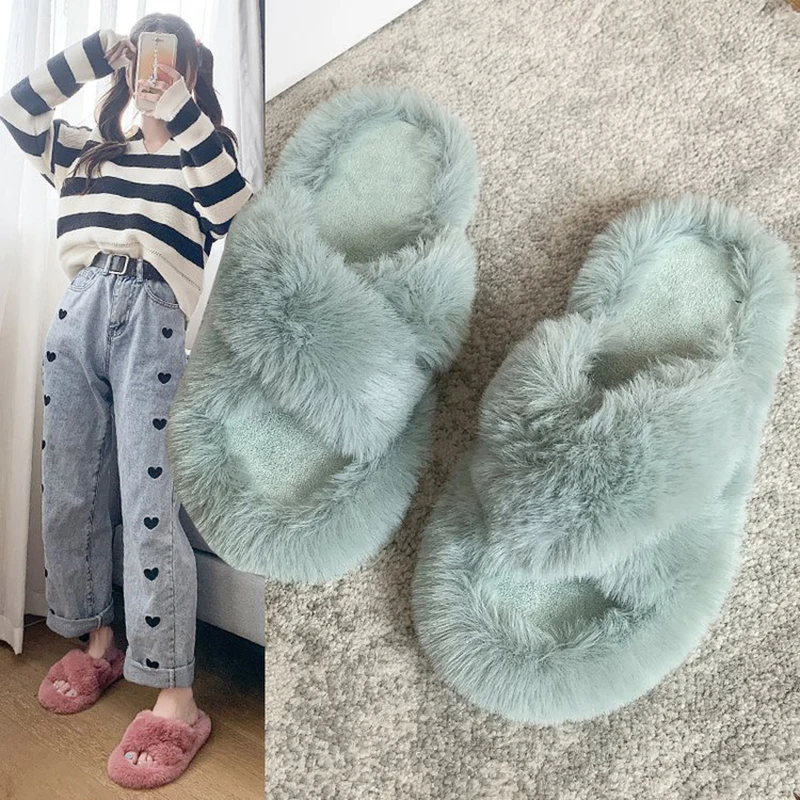 Cross Woolly Slippers for Women Outside The 2022 Autumn/winter Thick Soled Home Red Flip-flops Women Slippers Women Winter