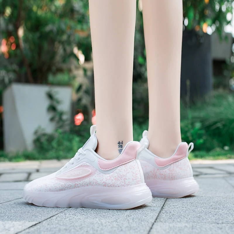 Women Sneakers Fashion Frenulum Casual Shoes 2021 Platform Flying Weave Ladies Luminous Comfortable Lightweight Green Footwear