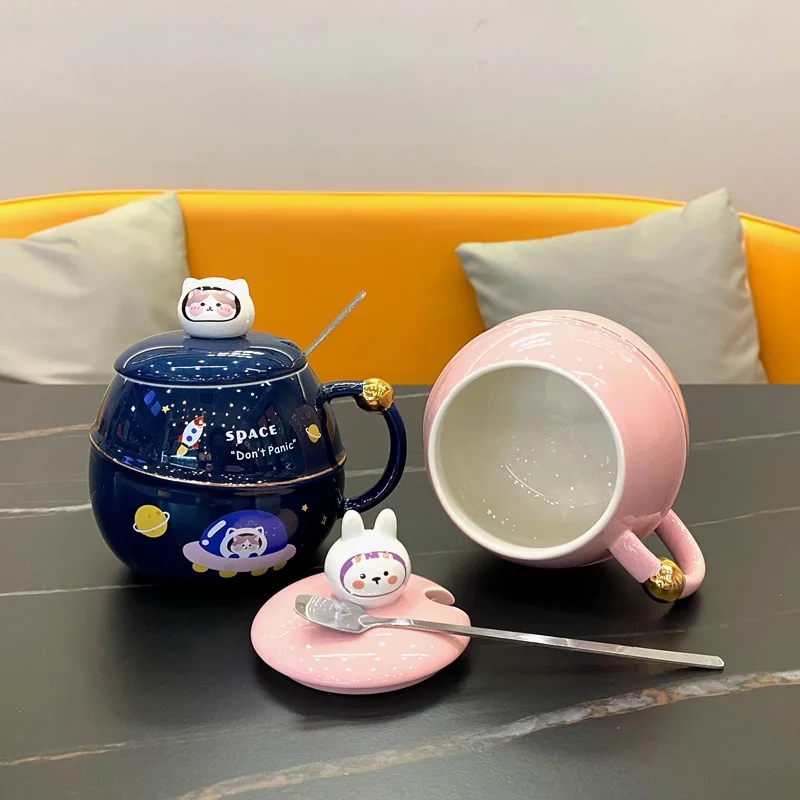 

Круглая керамическая кружка с изображением астронавта и милой планеты, 500 мл, кружка для пары, Кружка для питья с мультяшным рисунком, Офисная чайная чашка, кружка для кофе, крутая чашка