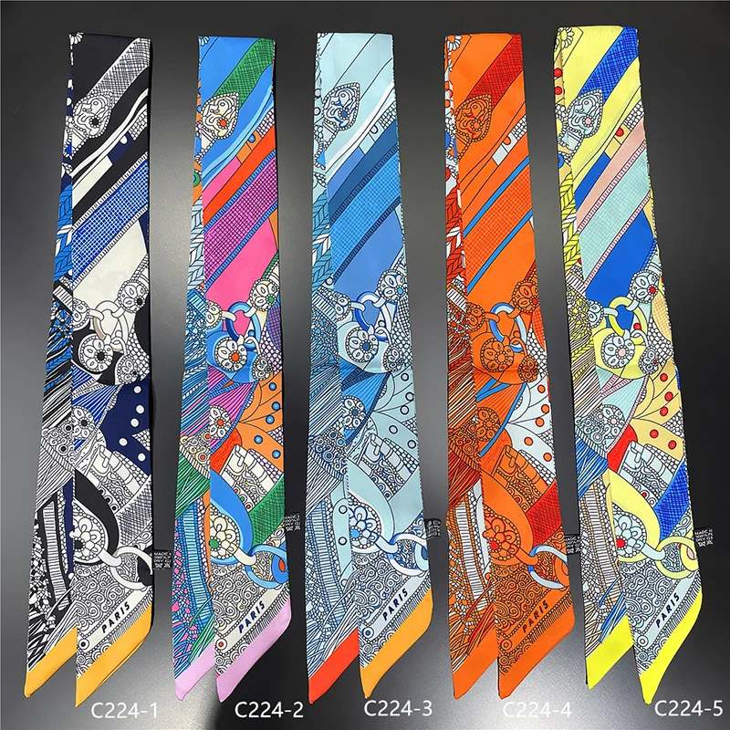 

Summer Narrow Small Silk Scarf Long Thin Ribbon Bag Scarves Neckerchief Scarf Zebra In Flowers Long Skinny Scarves Bandana Soft