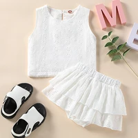 infant toddler baby kid girls clothes set summer hollow out ruffles vest t shirt top skirt romper outfits vintage