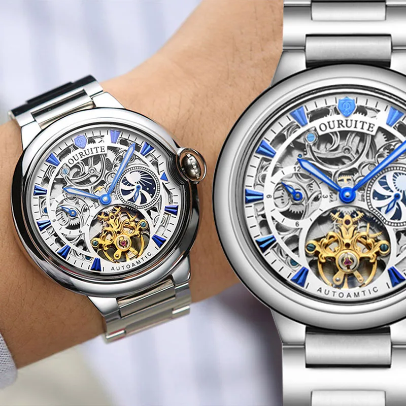 

New Orette Fine Steel Men's Watch Business Fashion Mechanical Watch Fine Steel Strap Men's Gift
