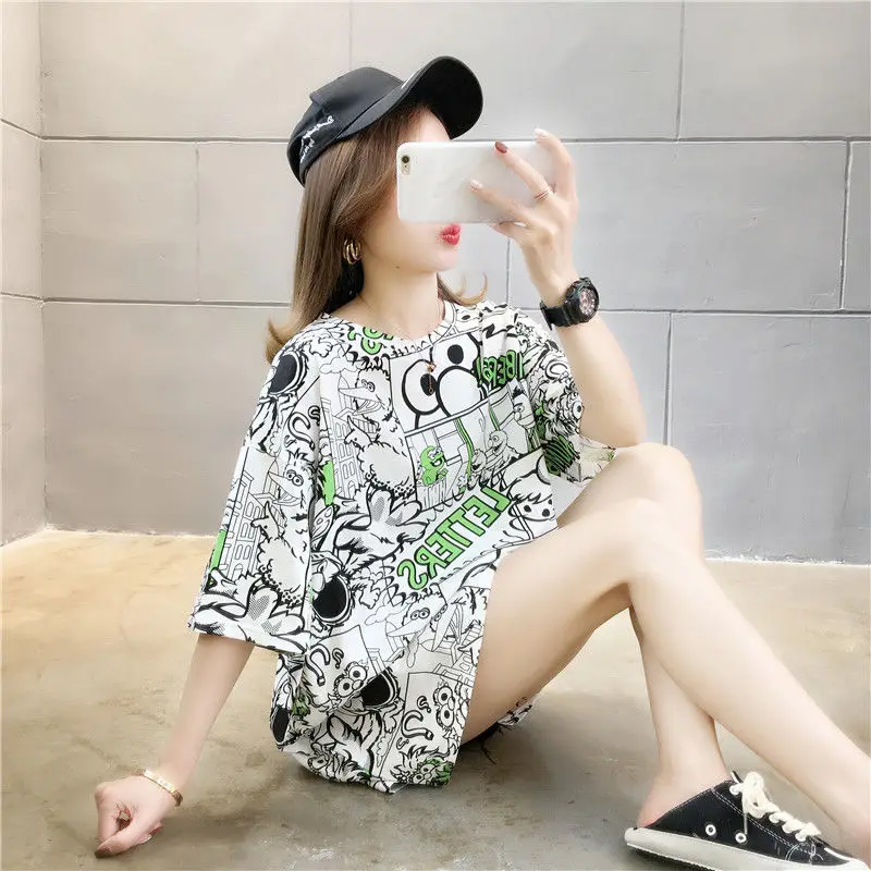 Весна-лето 2024 корейская темная футболка Harajuku Bf с показом ветра женская нишевая