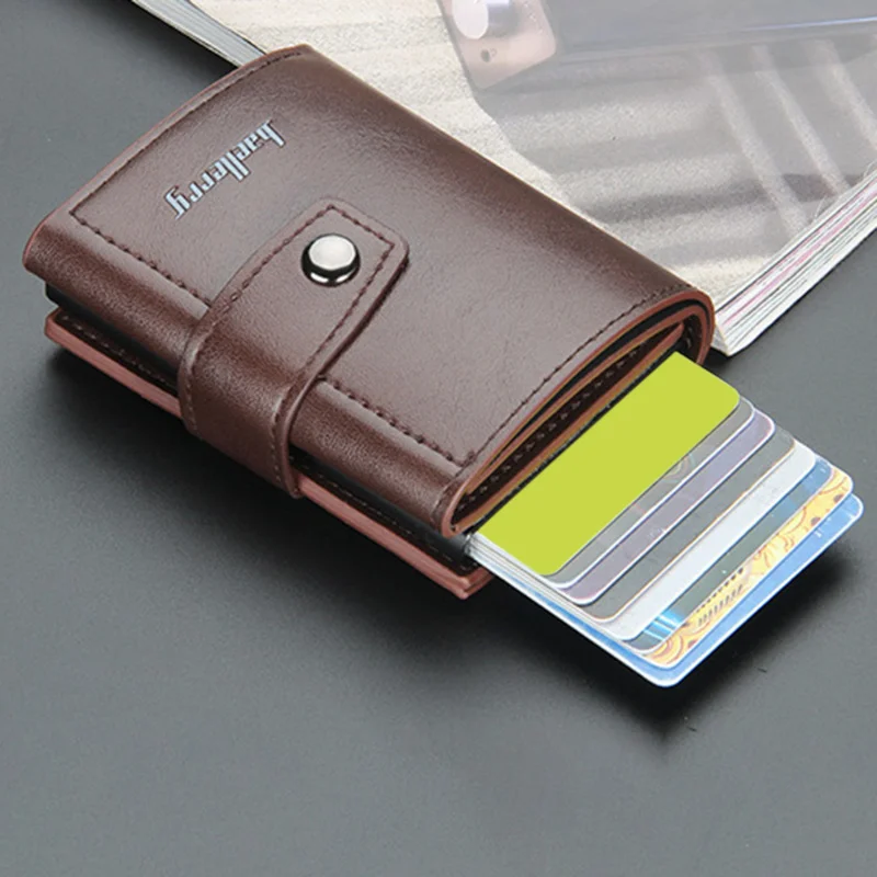 

New Business ID Credit Card Holder Men And Women Metal Vintage Aluminium Box PU Leather Card Wallet Note Carbon
