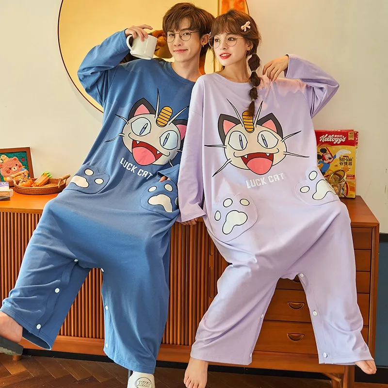 Couple's Pajamas Autumn Onesies Unisex Cartoon Cute Cotton Sleepwear Men's and Women's Bodysuit