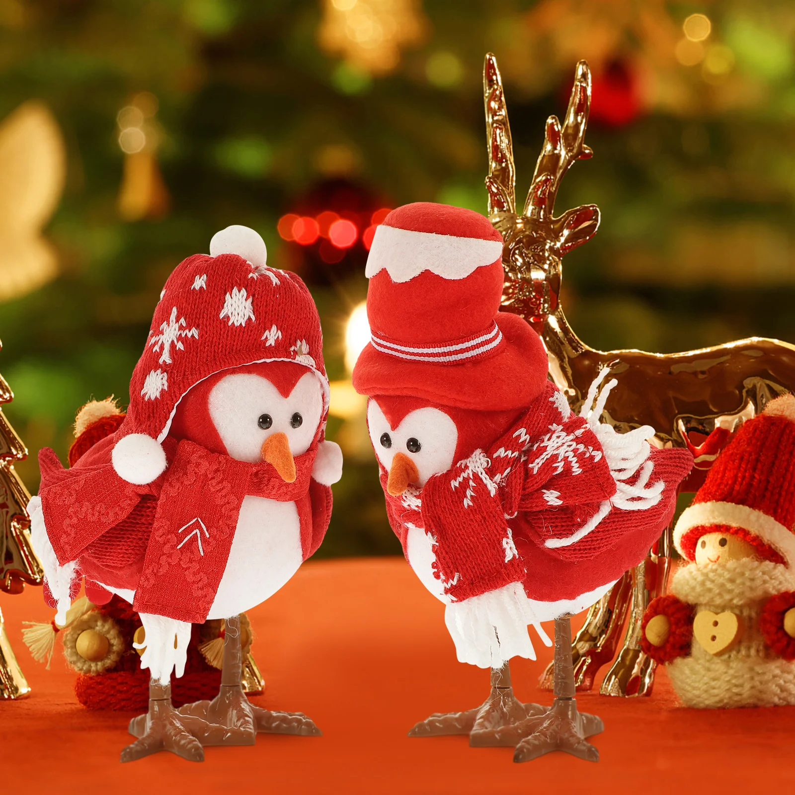 

Xmas Party Decors Christmas Bird Model Plush Ornament Decoration Table Centerpiece Top Hat