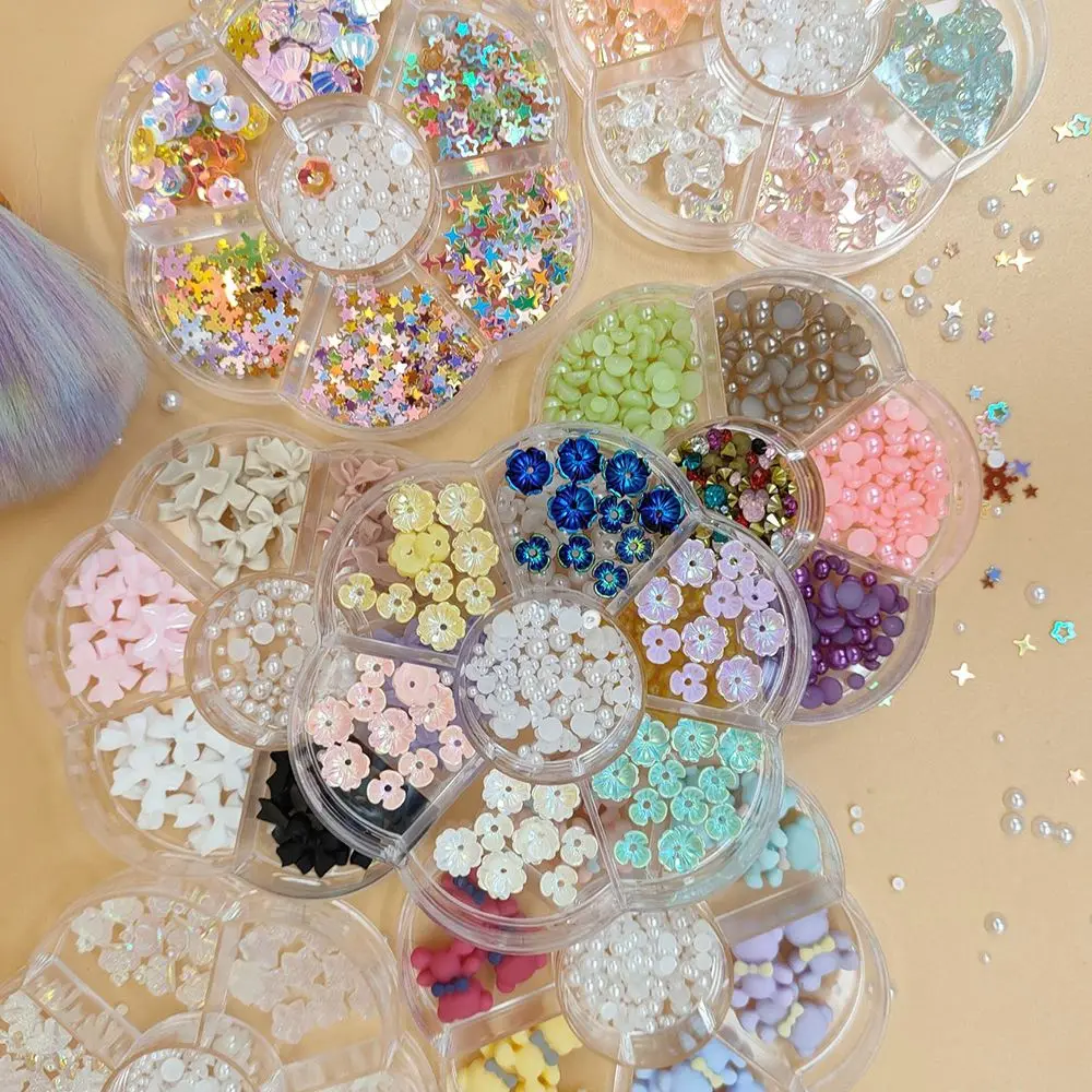 

7Grids Mixed 3D Nail Art Decorations Pearls Flower Bow Lollipops Bear Beads Glitter DIY 3D Rhinestones Nail Tool Manicure Charms