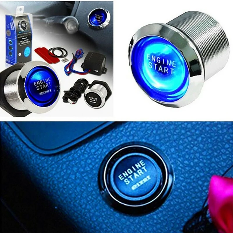 

Universal For Car Engine Start Push Button Switch Ignition Starter Kit Blue LED Car Check Eengine Light