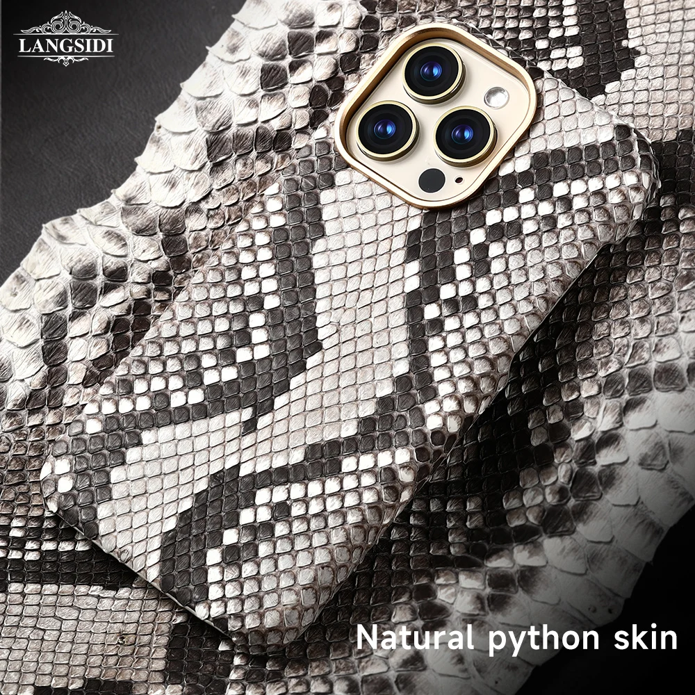 Чехол-накладка LANGSIDI из натуральной кожи питона для iPhone 16 15 13 14 Pro Max 16Pro