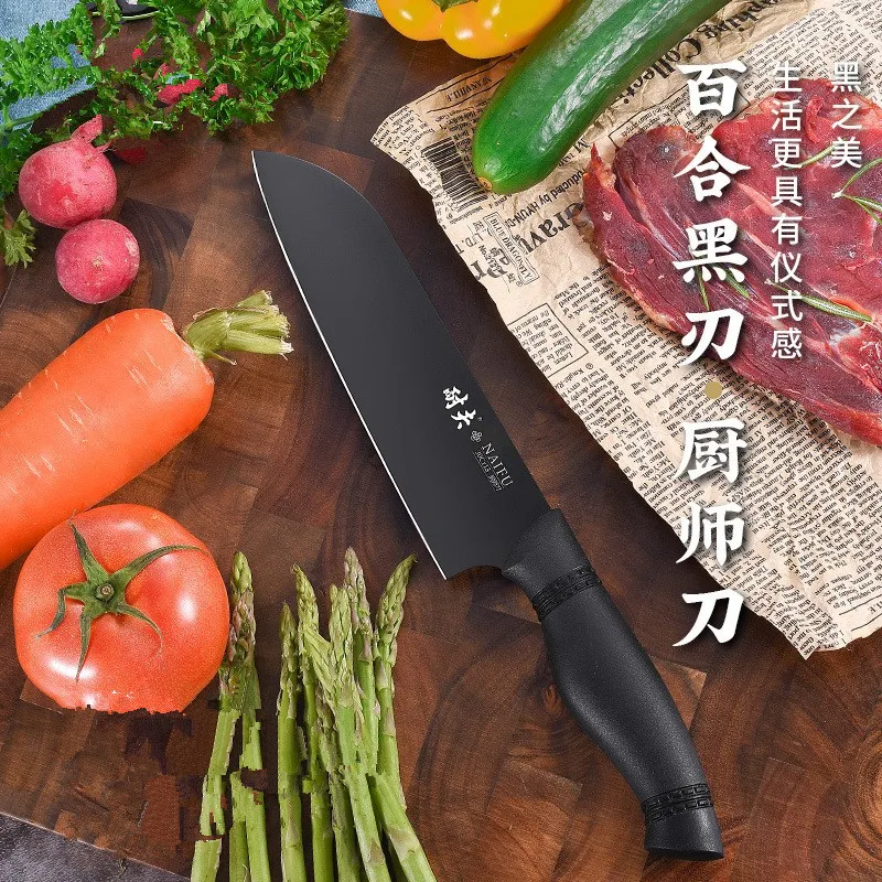 

Stainless steel chef's knife black blade Japanese Sande knife super sharp home meat cutting knife kitchen multi-use knife