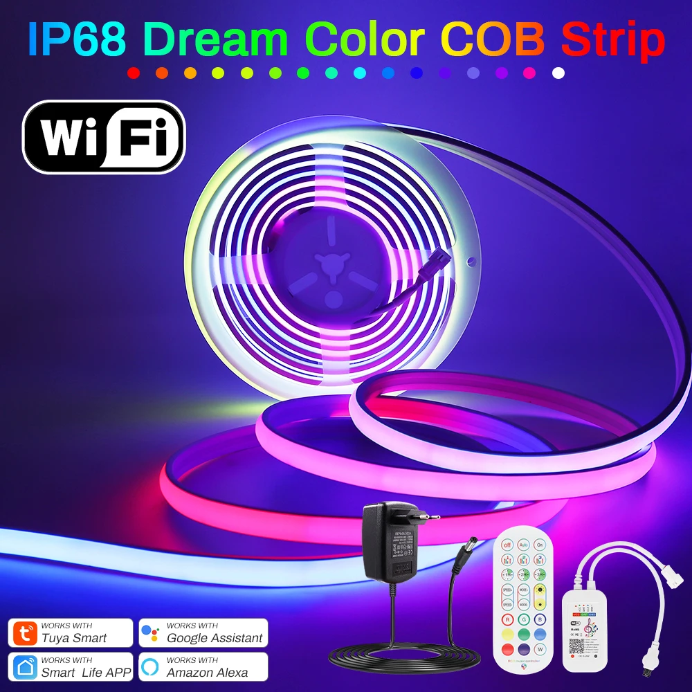 

Водонепроницаемая светодиодная лента RGB IC COB IP68, адресная Светодиодная лента 24 В, неоновая Светодиодная лента Dream, цветная светодиодная лента для домашнего декора, 1 м, 3 м, 5 м
