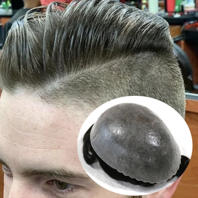 0 06 мм 100% человеческие волосы мужские Toupees платиновая светлая черная европейская